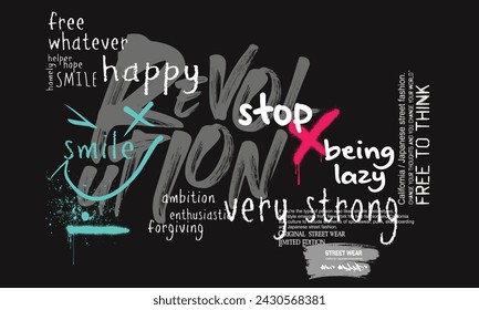 graffiti slogan print with neon spray, t shirt graphics print vector illustration design, vector grunge background, text splash t shirt print patten, Urban typography hipster street art for all design