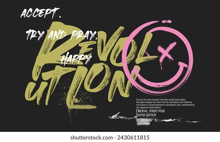 graffiti slogan print with neon spray, t shirt graphics print vector illustration design, vector grunge background, text splash t shirt print patten, Urban typography hipster street art for all design