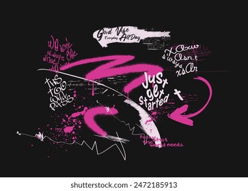 graffiti slogan print with neon spray, t shirt graphics print vector illustration design, Urban typography hipster street art for graphic t- shirt,