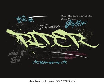 graffiti slogan print with neon spray, t shirt graphics print vector illustration design, Urban typography hipster street art for graphic t- shirt,