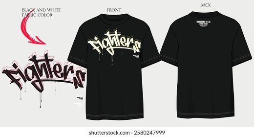 graffiti slogan print T shirt graphics, Retro urban style grunge drawing, fighter slogan text. Vector illustration design for fashion graphics, t shirt prints..eps8