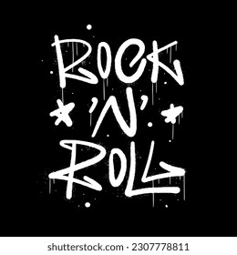 Slogan del graffiti de Rock'n'roll. Estilo de arte urbano retro.  Diseño artístico con textura de pulverización. Letras para banner, decoración, arte callejero y anuncios. Nostalgia de los años 90 a 2000.