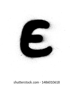 graffiti small fat E font sprayed in black over white
