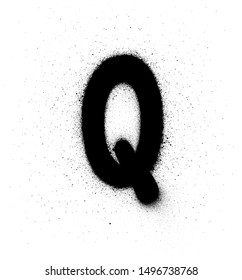 graffiti small fat Q font sprayed in black over white