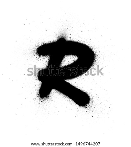 graffiti small fat R font sprayed in black over white