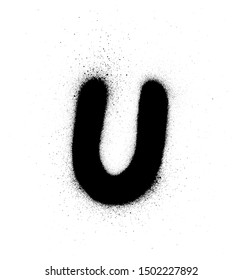 graffiti small fat U font sprayed in black over white