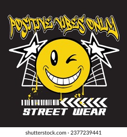 Graffiti smile emoticon street wear illustration with slogan positive vibes only