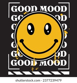 Graffiti smile emoticon street wear illustration with slogan good mood