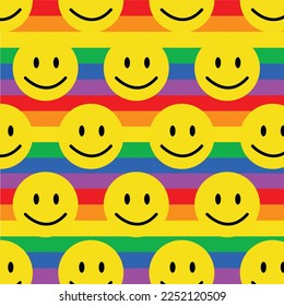 Graffiti and smile face cartoon emotion seamless pattern wallpaper art.Vector graphic background illustration.Graffiti lgbt rigts,rainbow design for poster, t-shirt concept