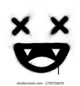 Graffiti Smiling Crazy Icon Sprayed In Black Over White