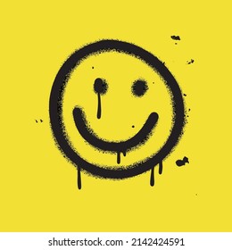 graffiti smiling face emoticon sprayed isolated on white background. vector illustration.