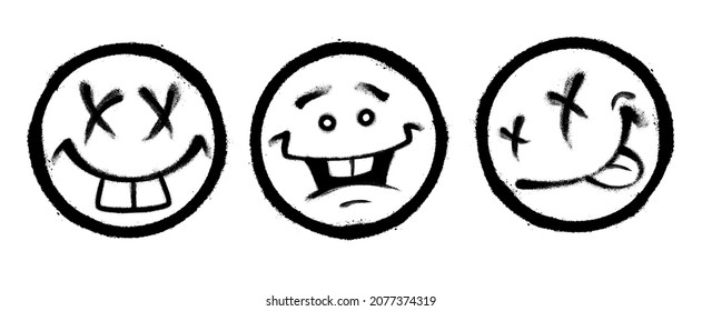 Graffiti smiling faces painted spray paint. Vector illustration on white background