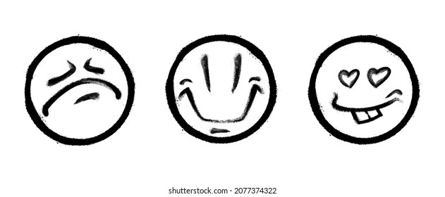 Graffiti smiling faces painted spray paint. Vector illustration on white background