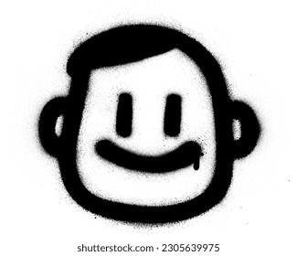 graffiti sonriente icono de mister rociado en blanco y negro