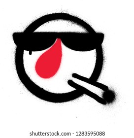graffiti smoking icon with red nose and sunglasses sprayed