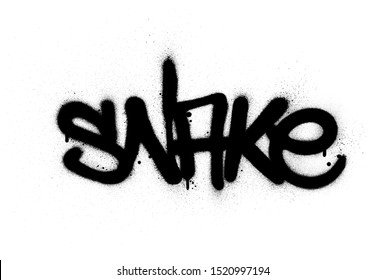 graffiti snake word sprayed in black over white