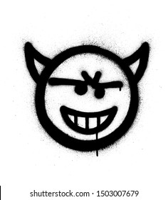 graffiti sneaky devil icon sprayed in black over white