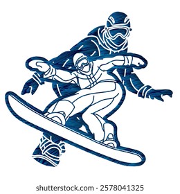 Graffiti Snowboarder Snowboard Players Mix Action Extreme Sport Cartoon Graphic Vector