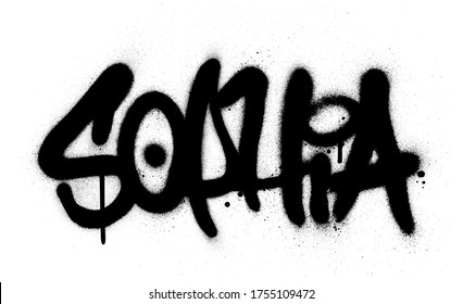 graffiti Sophia sprayed in black over white