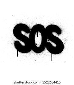 graffiti SOS abbreviation sprayed in black over white