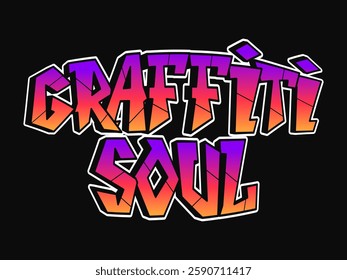 Graffiti Soul phrase trippy psychedelic graffiti style letters. Vector hand drawn doodle cartoon logo Graffiti Soul illustration. Funny cool trippy letters, fashion, graffiti style print t-shirt