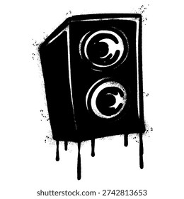Graffiti Speaker Illustration with Black Spray Paint Drips on White Background
