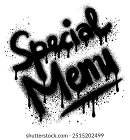 graffiti special menu text sprayed in black over white.