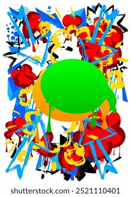 Burbuja de discurso de graffiti. Abstractas moderno Mensajería muestra decoración de arte callejero, icono de discusión realizado en estilo de pintura urbana.