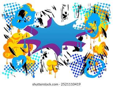 Burbuja de discurso de graffiti. Abstractas moderno Mensajería muestra decoración de arte callejero, icono de discusión realizado en estilo de pintura urbana.