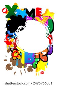 Graffiti speech bubble on colorful background. White abstract modern Messaging sign street art decoration, Discussion icon performed in urban painting style.