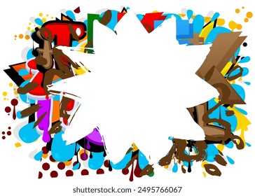 Graffiti speech bubble on colorful background. White abstract modern Messaging sign street art decoration, Discussion icon performed in urban painting style.