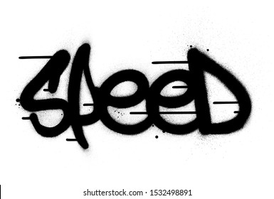 graffiti speed word sprayed in black over white