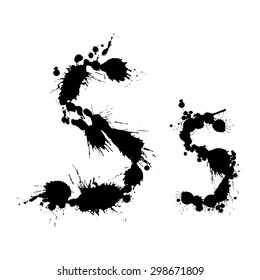 Graffiti splatter inkblot letter. Black grungy messy character. 