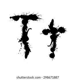 Graffiti splatter inkblot letter. Black grungy messy character. 