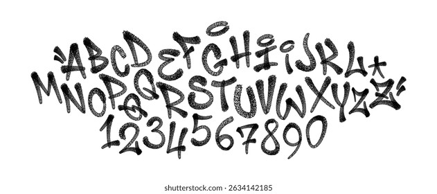 Graffiti spray alphabet. Spider font and digits. Vector illustration Eps 10