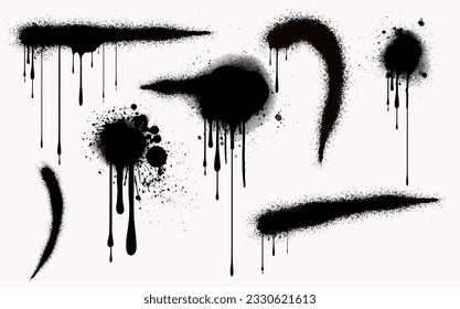 graffiti spray background. set dripping paint spray, graffiti spray background. vector spray paint shape with messy stains black