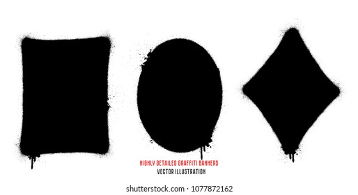 Graffiti spray banner set. Abstract graphic spray paint frame.