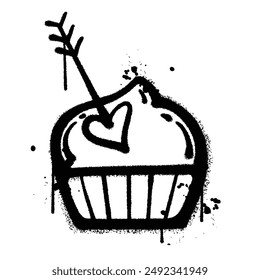 Graffiti spray cake heart isolated on white background