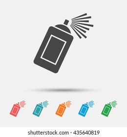 Graffiti spray can sign icon. Aerosol paint symbol. Graphic element on white background. Colour clean flat paint spray icons. Vector