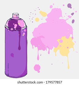 Graffiti spray can. Vector illustration of purple paint can with place for text. 
