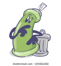 Graffiti spray cartoon character. With trash can. On white background. Vector