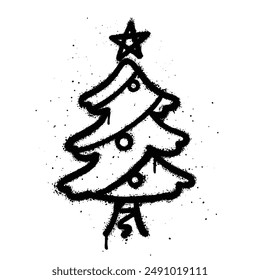 Graffiti spray Christmas Tree isolated on white background