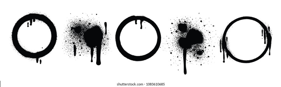 Graffiti Spray Design Elements in Black isolated on White Background. Blot and Round. Vector Illustration. 