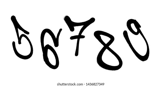 Graffiti spray digits with a spray in black over white. Vector illustration