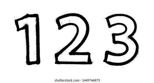 Graffiti spray digits with a spray in black over white. Vector illustration