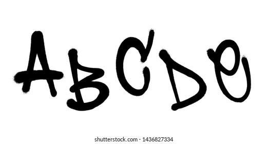 Graffiti spray font alphabet with a spray in black over white. Vector illustration