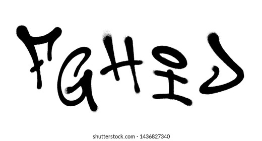 Graffiti spray font alphabet with a spray in black over white. Vector illustration
