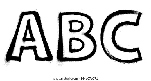 Graffiti spray font alphabet with a spray in black over white. Vector illustration