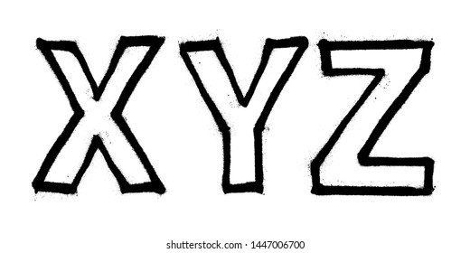 Graffiti spray font alphabet with a spray in black over white. Vector illustration