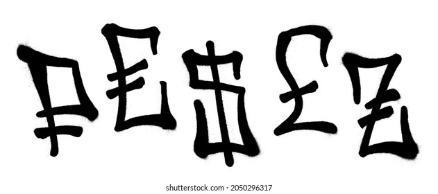 Graffiti spray font alphabet with a spray in black over white. Vector illustration. Part 9